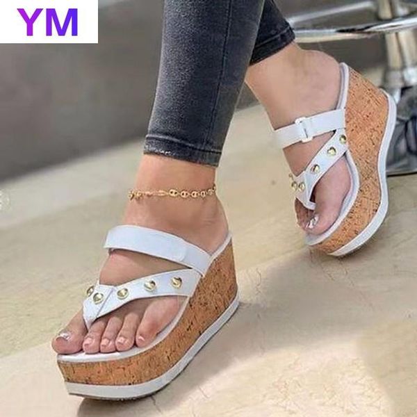 

sandals women wedges summer peep toe rivets casual slip on platform flip flops ladies party sandalias mujer, Black