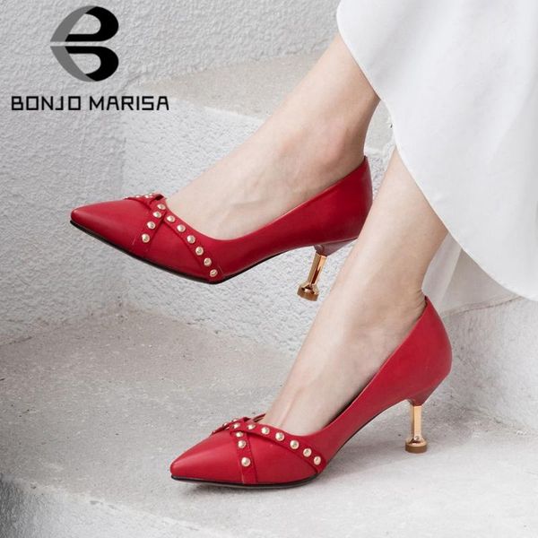 

dress shoes bonjomarisa girls pointed toe pumps spring rivet high heels women party office shallow solid design woman, Black