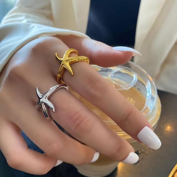 

wedding rings 2021 gold silver color girl accessories trendy hip hop vintage creative starfish design party jewelry for women, Slivery;golden