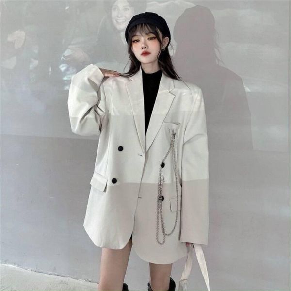 

women's suits & blazers fashion winter women chic white and jackets streetwear office lady suit double breasted female biker blazer coa, White;black