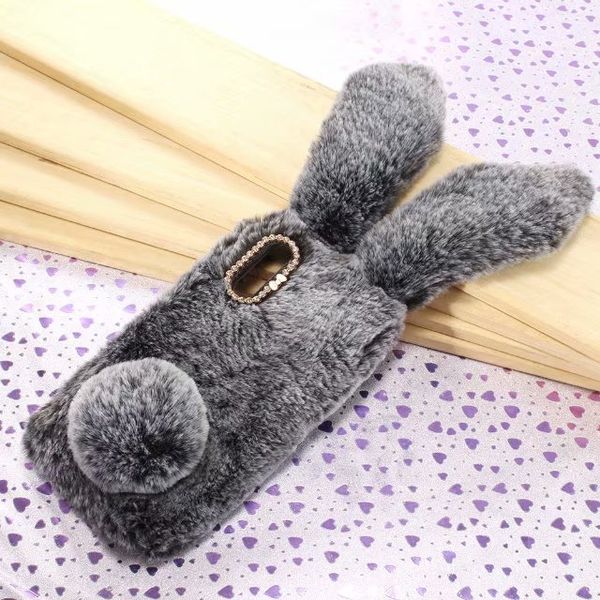 

3d genuine rabbit hair case for lg g8 stylo 5 4 stylo5 one plus 7 8 pro bling diamond fluffy fur cover soft tpu long ears back skin cute