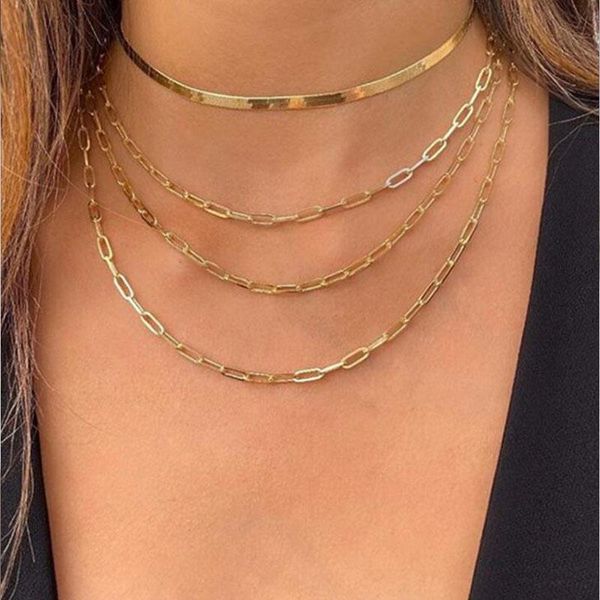 

chokers vintage gold multilayer snake chain choker necklace women's punk metal thick coin collar 2021 fashion jewelry, Golden;silver