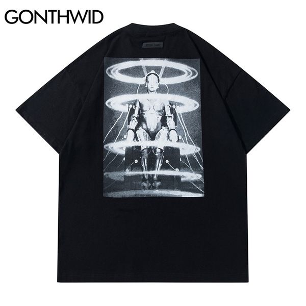 

tshirts harajuku creative robot print short sleeve t-shirts fashion hip hop casual loose streetwear cotton tees 210602, White;black