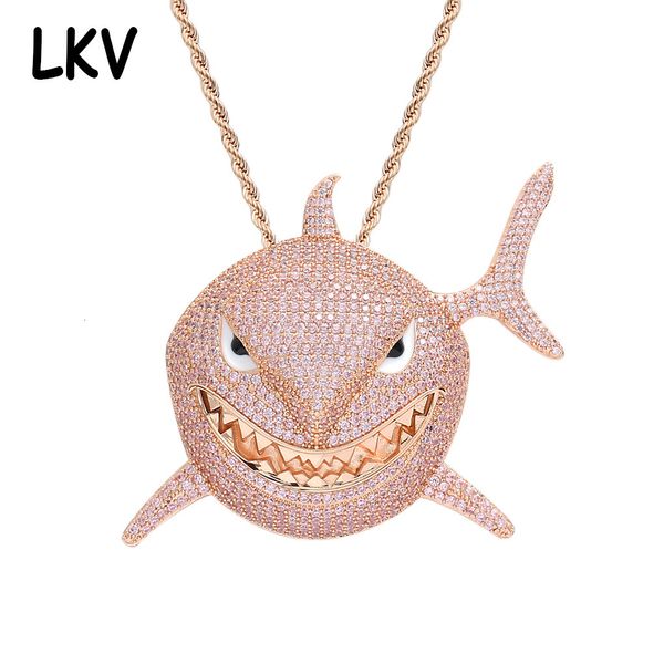 

hip hop jewelry with pink zircon large shark pendant, Silver