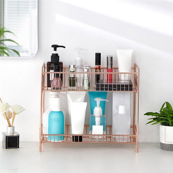 

storage baskets iron double-layer rack cosmetic kitchen bathroom deskbasket box