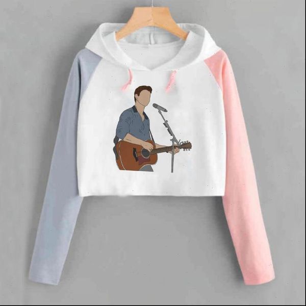 

shawn mendes crop hoodie sweatshirt women harajuku print streetwear hoodies sweatshirts graphic pullovers hoody ladies girl, Black