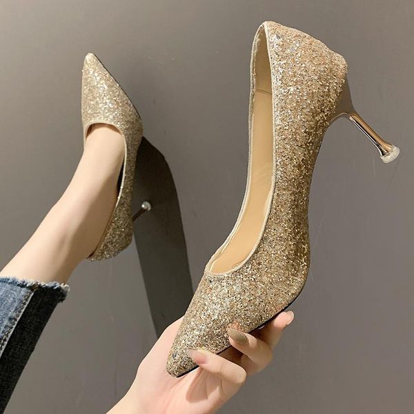 

dress shoes 2021 gretel fabric early spring sequins high heel, Black
