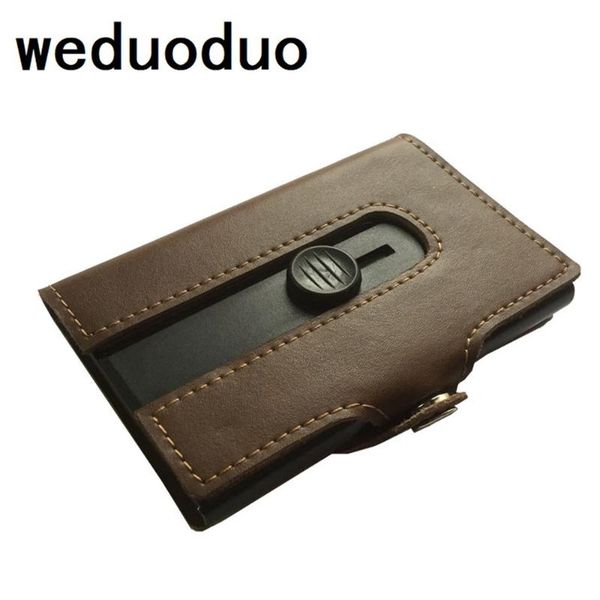 

card holders 2021 style genuine leather holder fashion smart wallet hasp mini aluminium bag for men, Brown;gray