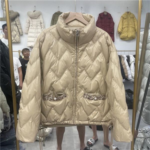 

women's down & parkas winter 2021 90% white duck coat women stand collar short lightweight jacket drawstring female outerwear casual, Black