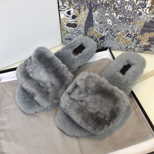 

net red indoor cotton 2021 new rabbit hair large one-line women wearing plush slippers outside in autumn and, Black