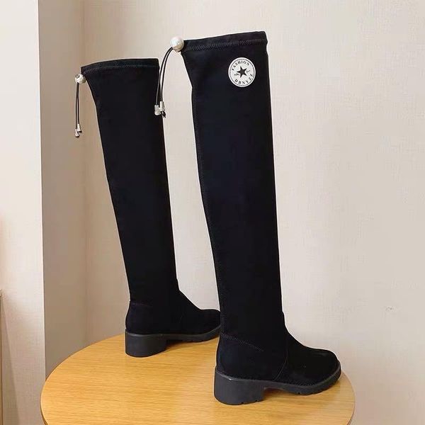 

boots women's with thick heels, knee high boots, plush warmth and fashion, brand shoes, delivery, Black