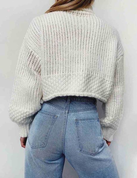 

women's sweaters autumn women rib knitting turtleneck sweater french vintage high waist pullover knitwear long lantern sleeve kgyk, White;black