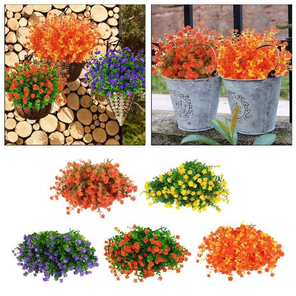 

decorative flowers & wreaths 12 bundles artificial fake greenery outdoor uv resistant no fade faux plastic plants garden porch window box de