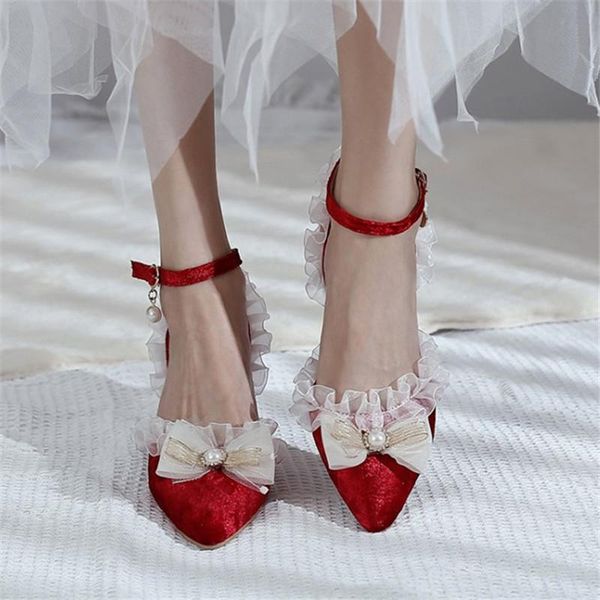 

sandals pxelena designer bride wedding shoes 2021 summer women velvet strange high heel ruffles butterfly-knot ankle strap 34-45, Black