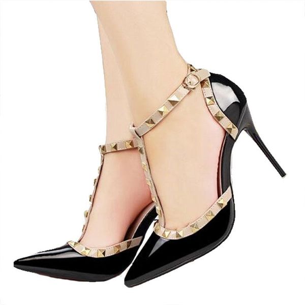 

dress shoes woman 2021 summer women's fashion female sandals rivet metal decoration pu leather women 10cm high heels, Black