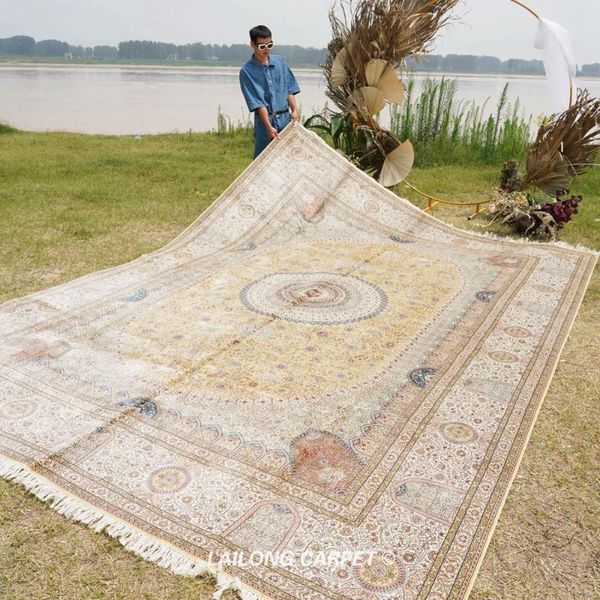 

carpets 10'x14' handmade white color silk rug elengant for sale (yl251a)