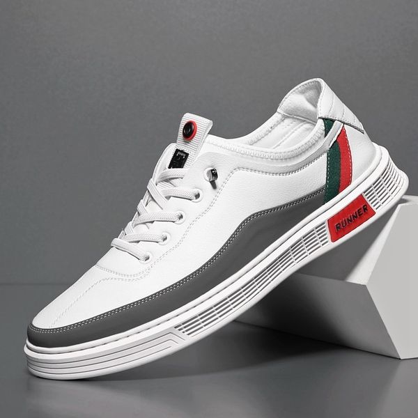 

Leather new Korean student casual 2021 spring flat Pu board men's sports shoes, White