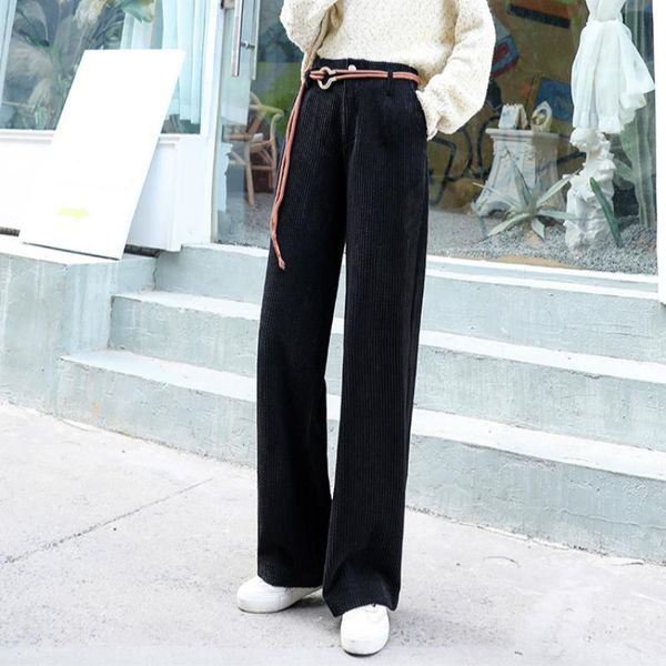 

women's pants & capris plus velvet thick warm corduroy 2021 autumn and winter size loose female women girls brand straight clothing, Black;white