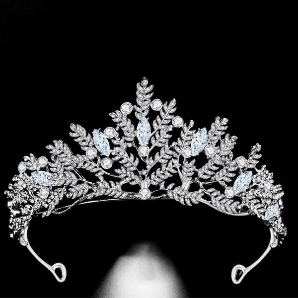 

hair clips & barrettes luxury leaf crystal bridal tiaras princess big crowns women baroque pageant diadem rhinestone jewelry wedding accesso, Golden;silver