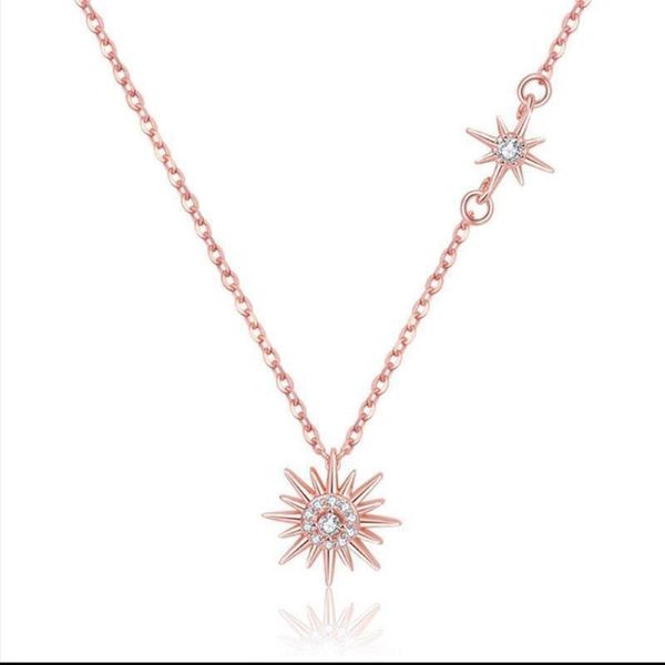 

chokers fashion rose gold plated sunflower sun star necklace with shiny zirconia for women gift party jewelry xl20092, Golden;silver