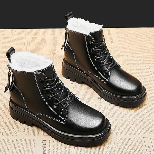 

boots inner increase 2021 snow women's fur one thick bottom and velvet warm leather plush shoes, Black