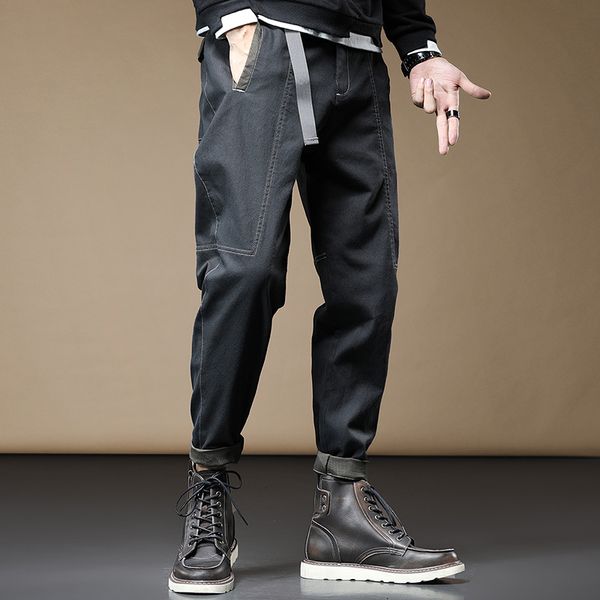 

2021 hip hop men baggy belt hare fashion black streetwear loose pants kf04