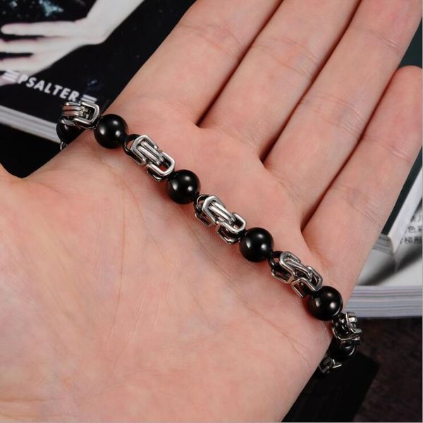 

cuff black fashion beads titanium steel personality men's bracelet, White