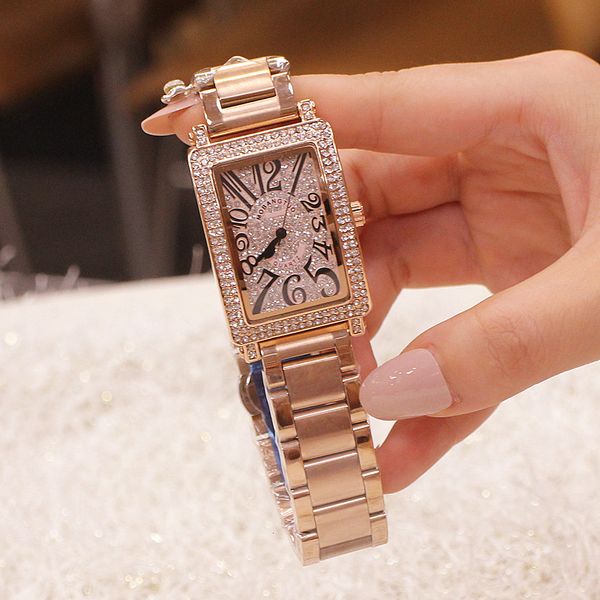 

watch wanghong 2021 fashion trend women's full diamond rectangular steel band inlaid waterproof, Slivery;brown