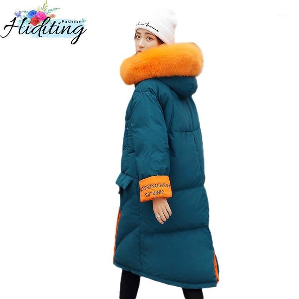 

women's down & parkas winter coat women feather jacket 2021 medium long fashion outerwear large fur collar hooded white duck win24, Black
