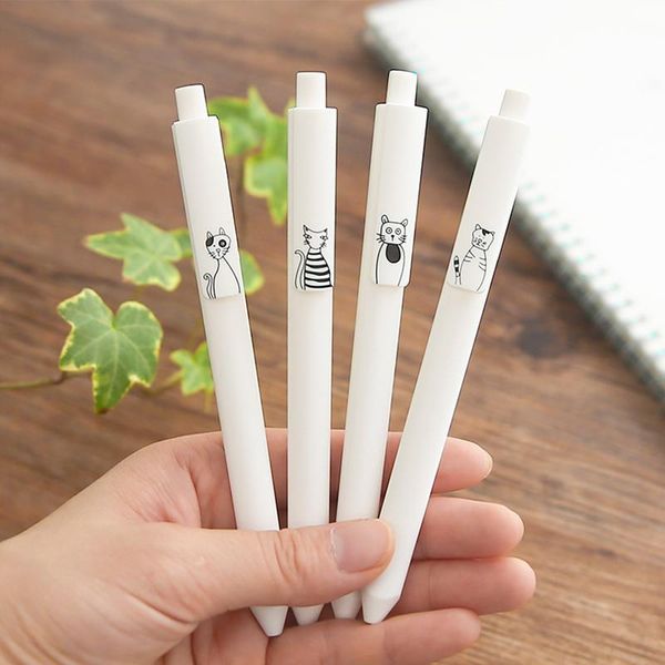 

gel pens 6 pcs lovely cartoon cat 0.5mm ballpoint triangle body black ink smooth writing office school supplies h6726