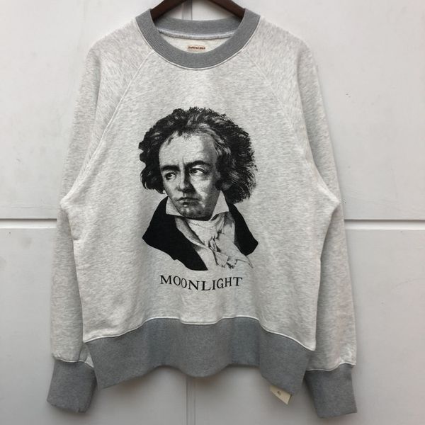 

2021 new drop shoulder loose kapital beethoven moon light sweatshirts men women cotton crewneck pullovers gray hoodie vgop, Black