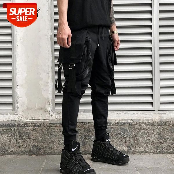 

2018 Hot Fashionable Darkly Style Men Jogger Trousers Autumn Hip Hop Male Streetwear Multi-Pocket Ribbon Sweatpants Pencil Pants #Ql2y, Black