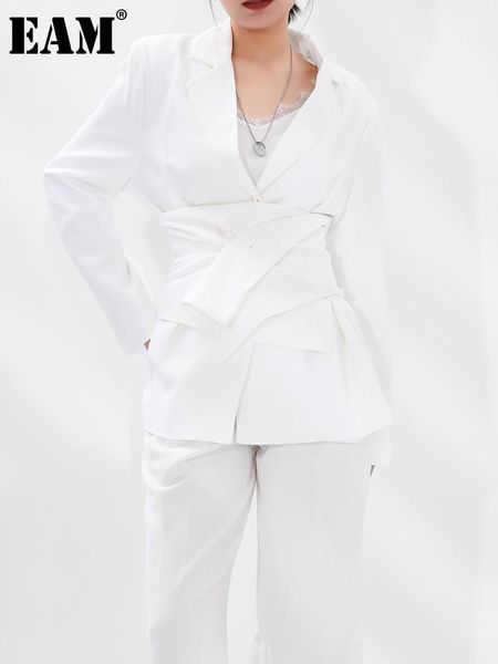 

women's suits & blazers [eam] women white knot spliced irregular blazer lapel long sleeve loose fit jacket fashion spring autumn 2021 1, White;black
