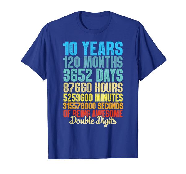 

10 years old vintage 10th birthday 120 months gift t-shirt, White;black