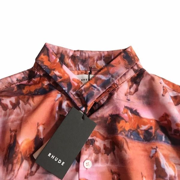 

spring and summer horses galloping printing short-sleeved t-shirt shirt men and women loose european and american rhude, White;black