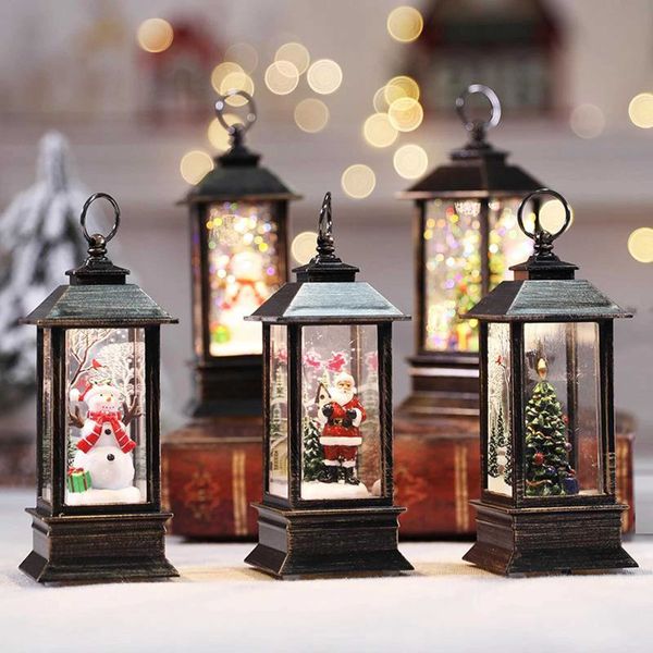 Regalo LED Natale Crystal Light Ruota Glitter Xmas Piccola lampada a lanterna Capodanno Bambini Snow Globe Deco Babbo Natale Piccola lampada a olio H1020