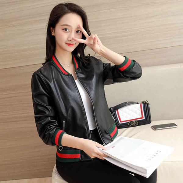 

leather jacket high fashion men belt version clothes short baseball motorcycle slim fit coat 1000#, Black