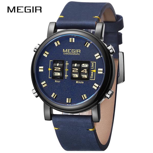 

wristwatches original design roller digital megir watches mens luxury brand quartz watch men leather army wristwatch relogio masculino, Slivery;brown
