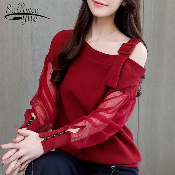 

spring long sleeve shirt women fashion woman blouses off shoulder solid women blouse shirt clothing female 1224 40 210225, White