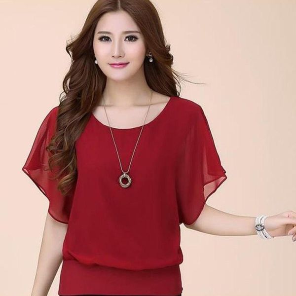 

women's blouses & shirts sell casual short batwing sleeve womens blouse summer chiffon loose elegant clothes for ladies, White