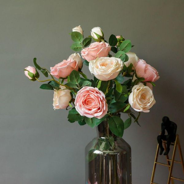 

decorative flowers & wreaths 2 big head bud fake rose silk artificial bouquet for home office party garden wedding table decorations