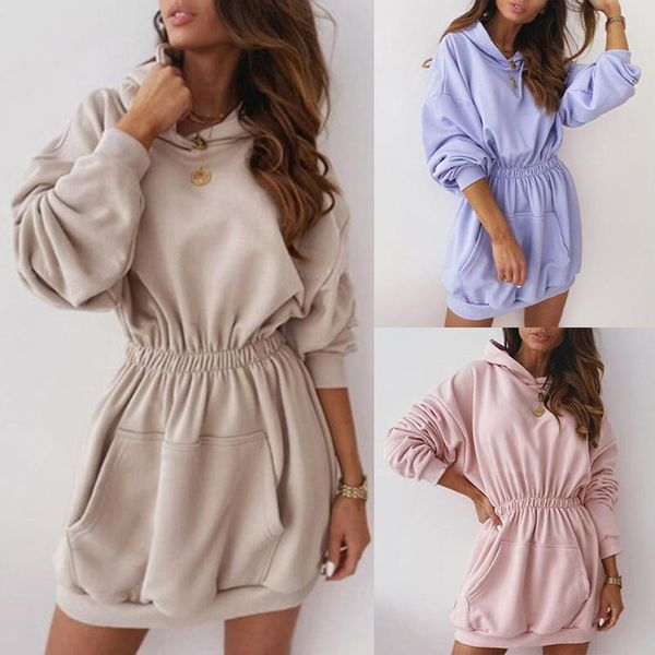 

ladies hooded with pockets casual oversize slim high waist women fashion solid color long sweatshirt for female plus size, Black