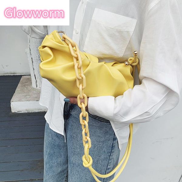 

pu leather solid color cloud bags for women 2021 thick chain shoulder messenger handbags summer new luxury cross body bag