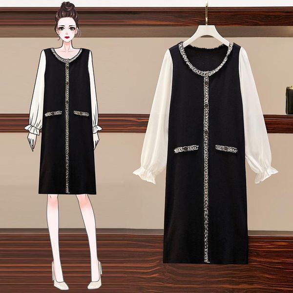 

casual dresses black sweet long sleeved plus large size oversize korean fashion kawaii women's elegant autumn 2021 clothing sukienka, Black;gray