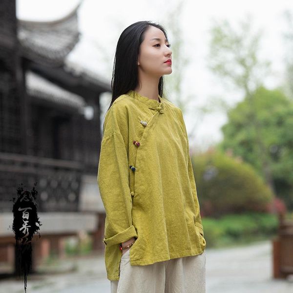 

ethnic clothing 3colors women chinese style cheongsam retro zen tea qipao shirts casual blouse white hanfu robes oriental, Red