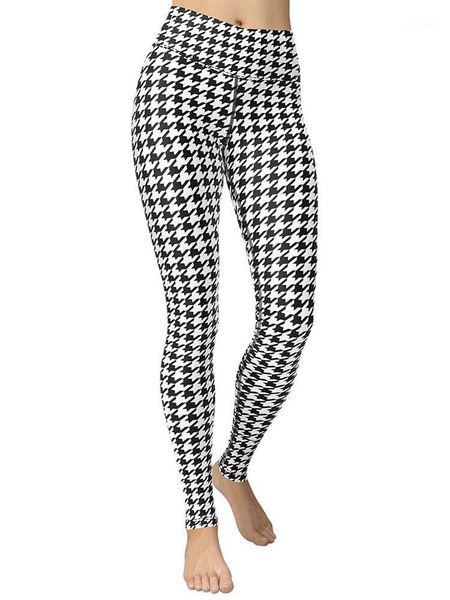 

yoga outfit black & white houndstooth print leggings high waist pants breathable gym fitness push up girl workout