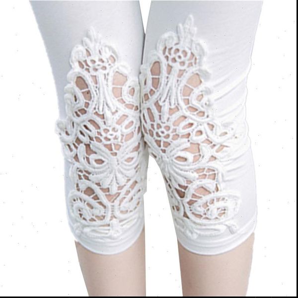 

women dance leggings hollow out carry buttock mid waist calf length female cotton fashion summer lace leggings, Black