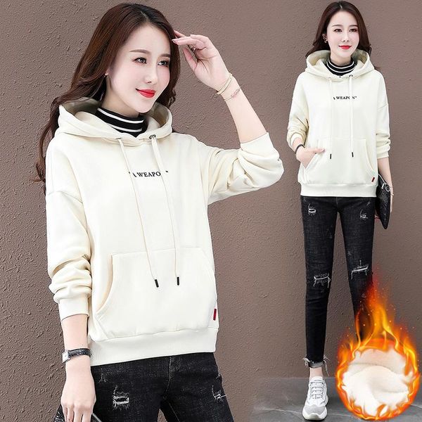 

women's hoodies & sweatshirts high collar fleece female winter loose fashion large size clothes plus velvet keep warm thickening hoodie, Black