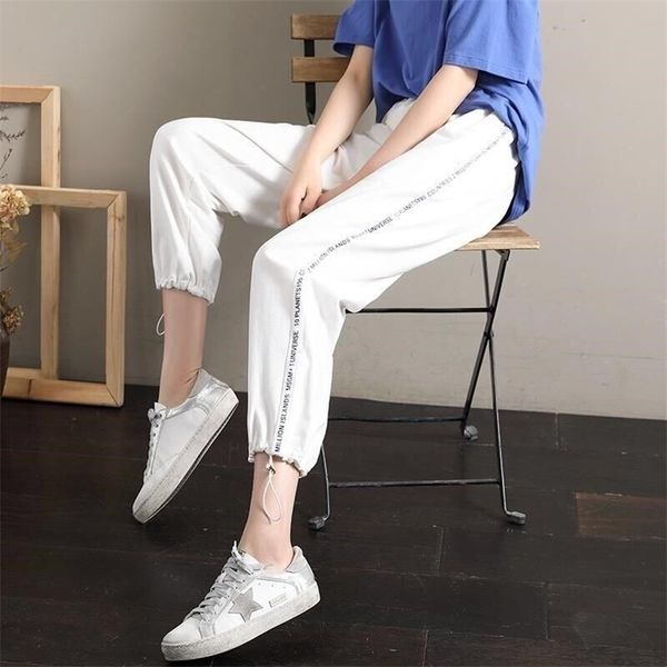 

summer harem pants running exercise dance female side lines sweatpants sports women trousers fitness loose 211115, Black;white