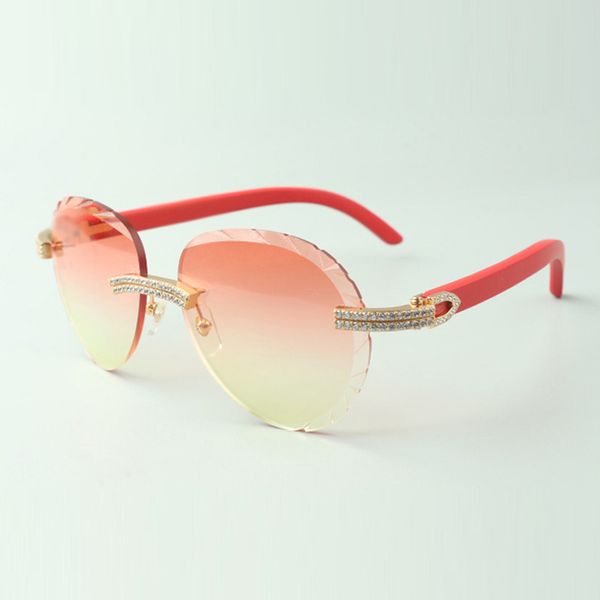 

2022 classic double row diamond sunglasses 3524027 with natural red wood arms glasses, direct sales, size: 18-135 mm, White;black